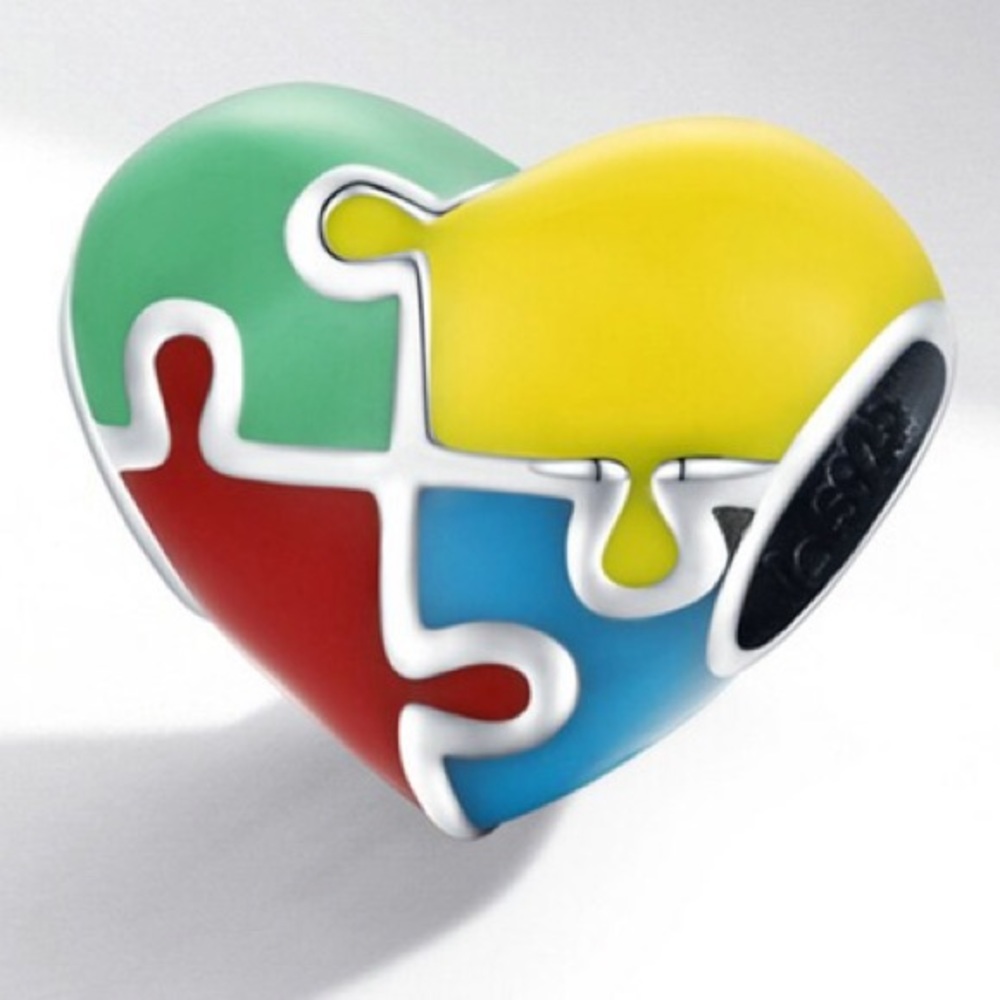 ❤️💙💜💛💚🧡SILVER HEART JIGSAW PUZZLE CHARM FOR AUTISM AWARENESS🧡💚💛💜💙❤️